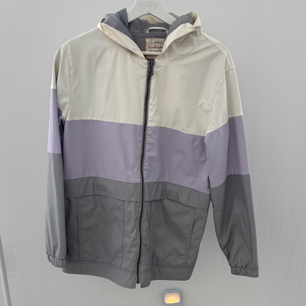 Classic Cream, Gray, and Purple Windbreaker